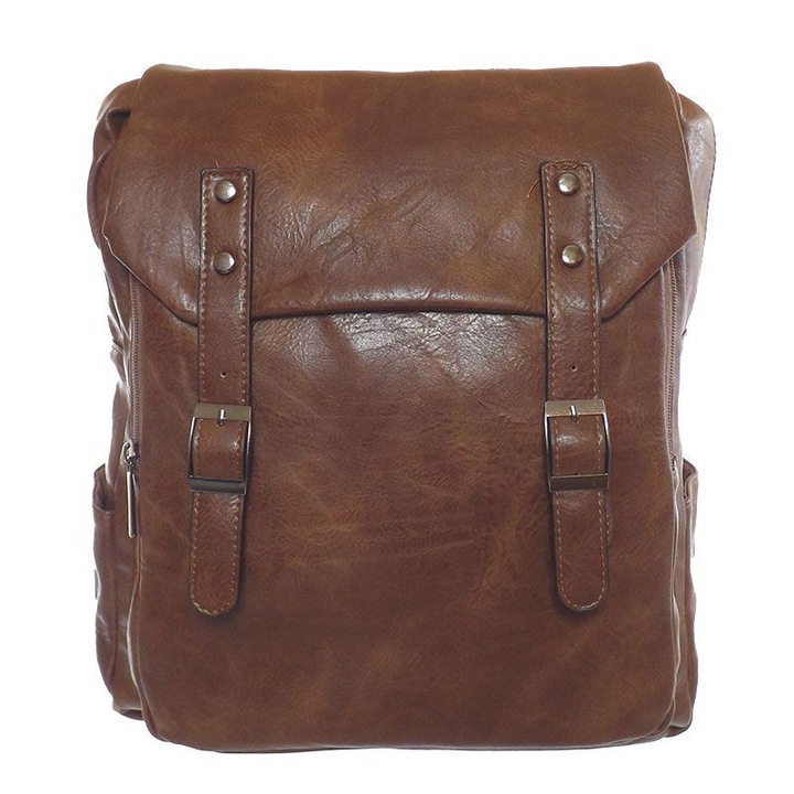 Hátizsák, Paolo Bags, barna, műbőr, 32 x 38 x 14 cm