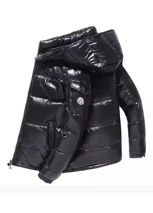 Férfi téli pehelykabát, fényes, meleg, vízálló, mosható, levehető kapucnival, fekete, 3XL