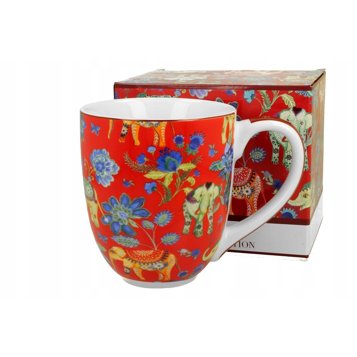 Cana XXL ANKUR RED 1000ml, Portelan New Bone China, Design Elefant Indian