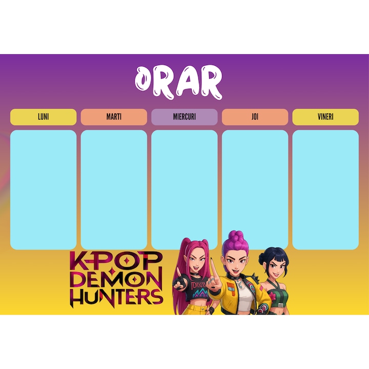 Orar scolar A4, tematica K POP GIRLS, carton gros lucios