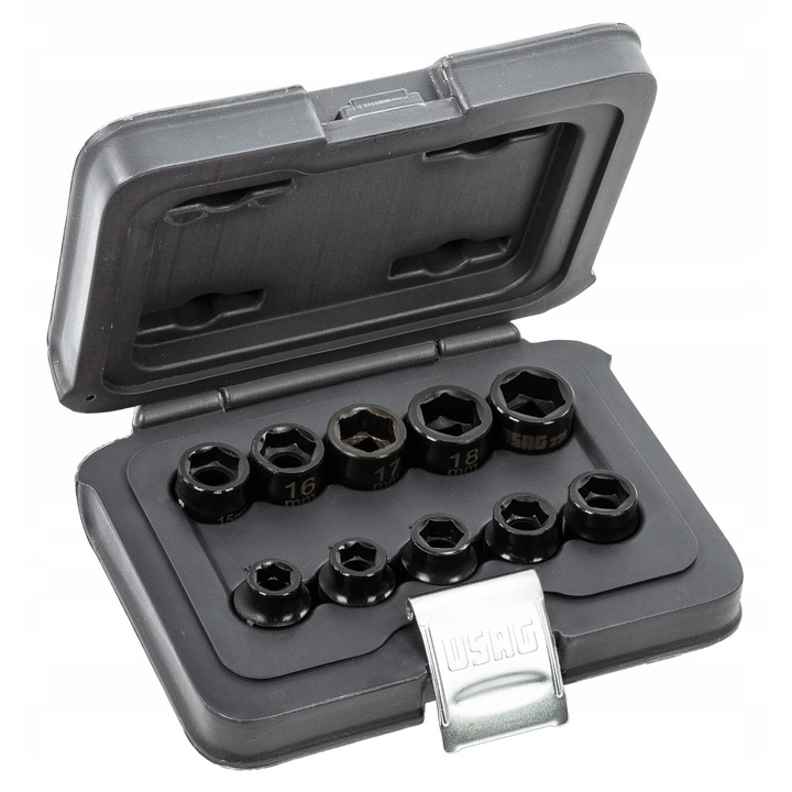 Set 10 chei tubulare de impact hexagonale scurte USAG 235 1/2", 28mm, compacte, 4techtools