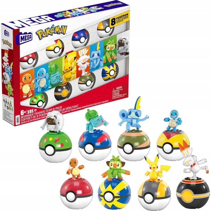 Комплект MEGA Pokemon, 8 фигурки с поке топки, многоцветни, 6 години