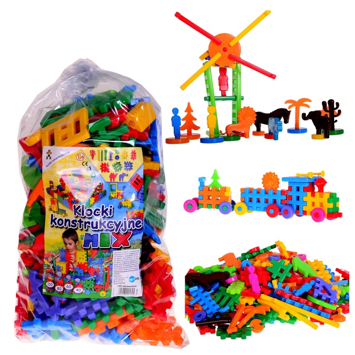 Set Cuburi Constructie Wafle MEJ-POL, 110 Piese, Piese Mari 10.5x10.5cm, Inclus Pungi Depozitare, Sigur pentru Copii