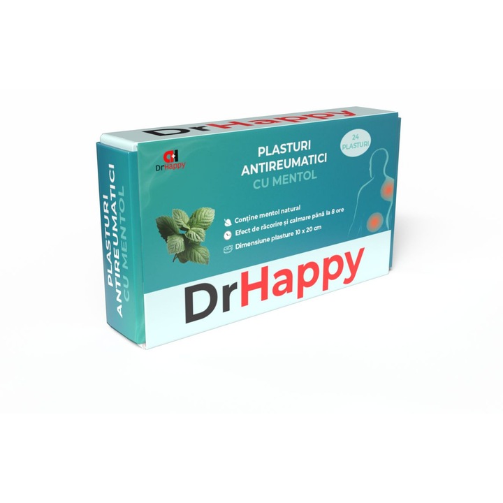 Plasturi Antireumatici cu Gel Mentolat 10×20 cm Dr.Happy (24 plasturi/cutie)