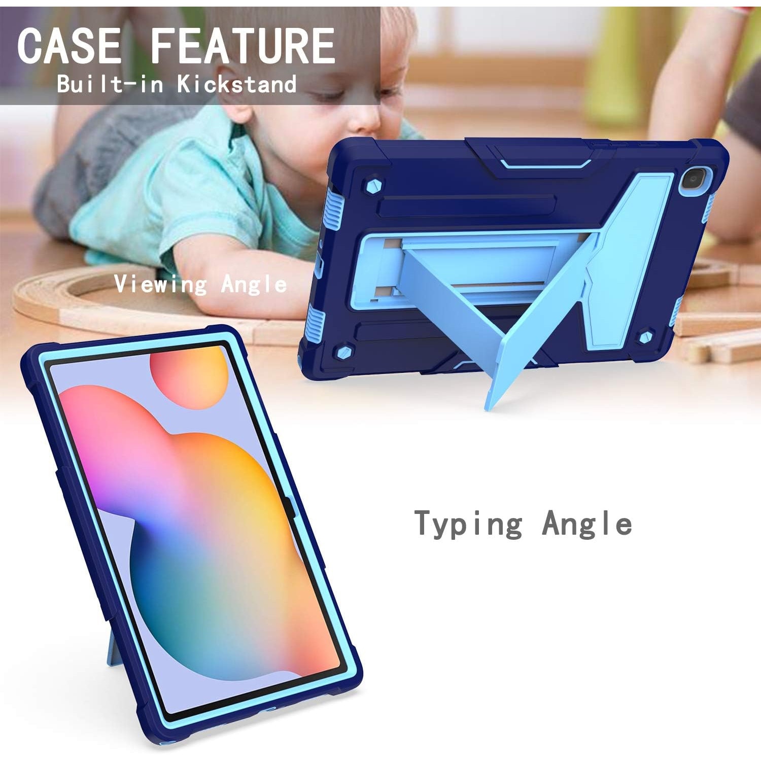 Husa Shockproof Armor, Sigloo, pentru tableta Amazon Kindle Fire HD8 HD 8 Plus 2020, Heavy Duty 2 In1 Hybrid Cover, cu stand, Albastru