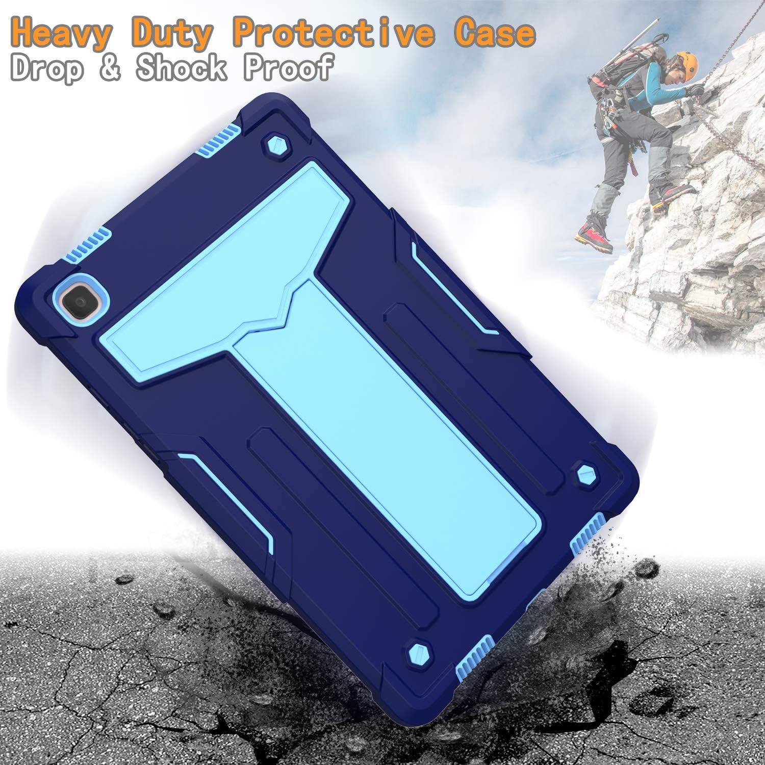 Husa Shockproof Armor, Sigloo, pentru tableta Amazon Kindle Fire HD8 HD 8 Plus 2020, Heavy Duty 2 In1 Hybrid Cover, cu stand, Albastru