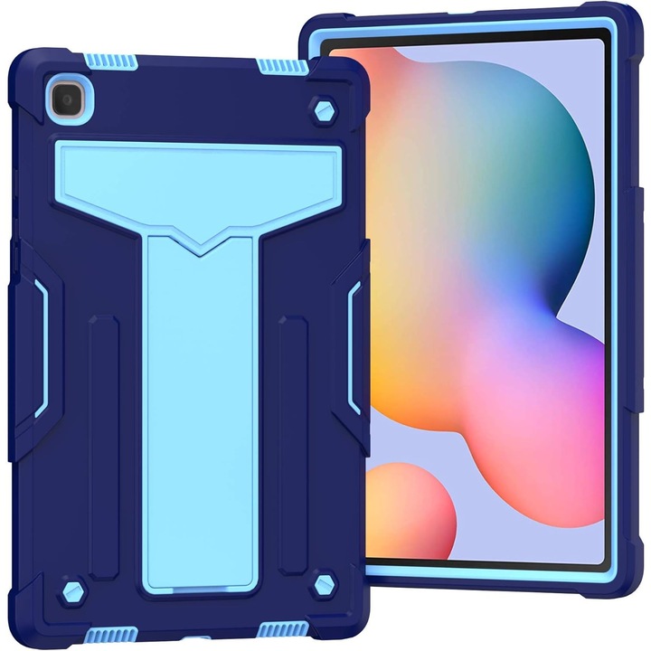 Husa Shockproof Armor, Sigloo, pentru tableta Amazon Kindle Fire HD8 HD 8 Plus 2020, Heavy Duty 2 In1 Hybrid Cover, cu stand, Albastru