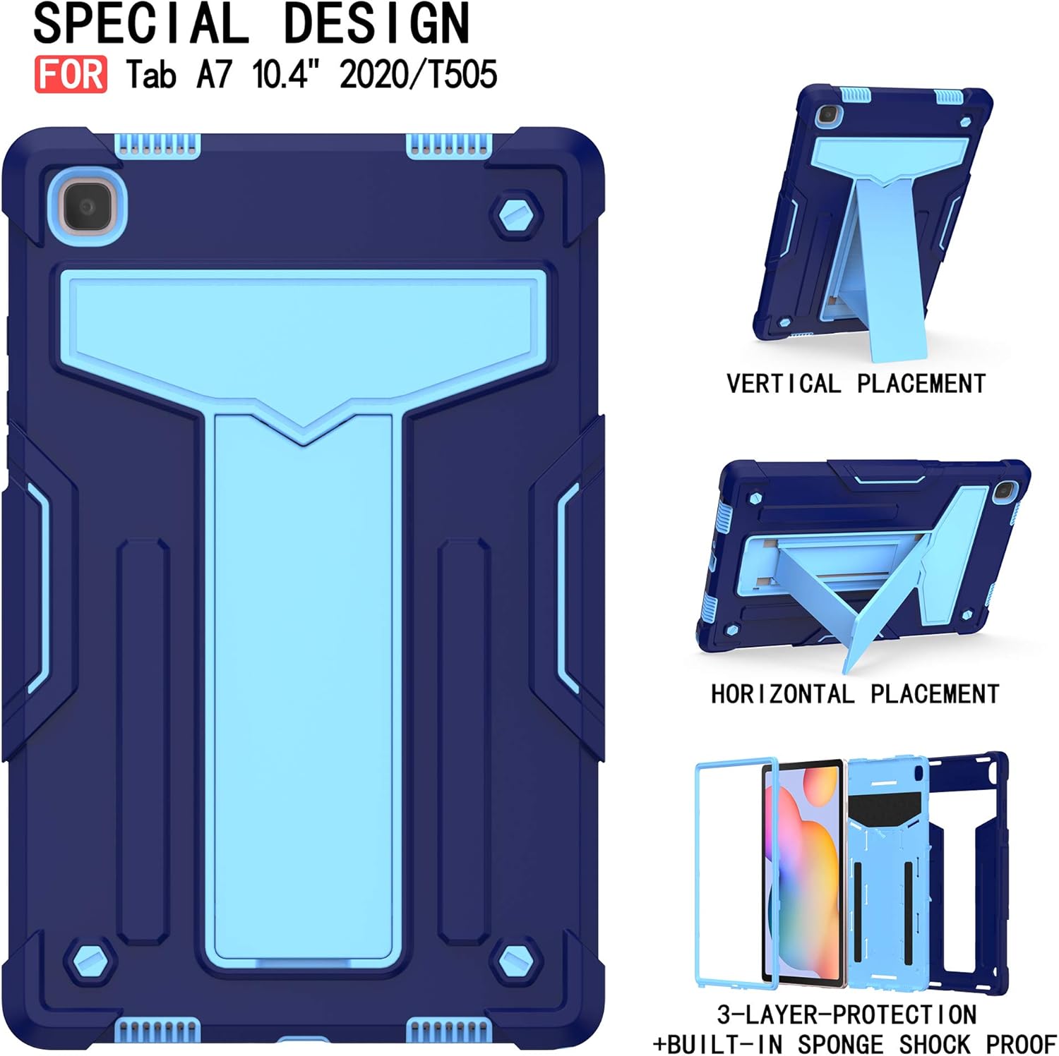 Husa Shockproof Armor, Sigloo, pentru tableta Amazon Kindle Fire HD8 HD 8 Plus 2020, Heavy Duty 2 In1 Hybrid Cover, cu stand, Albastru