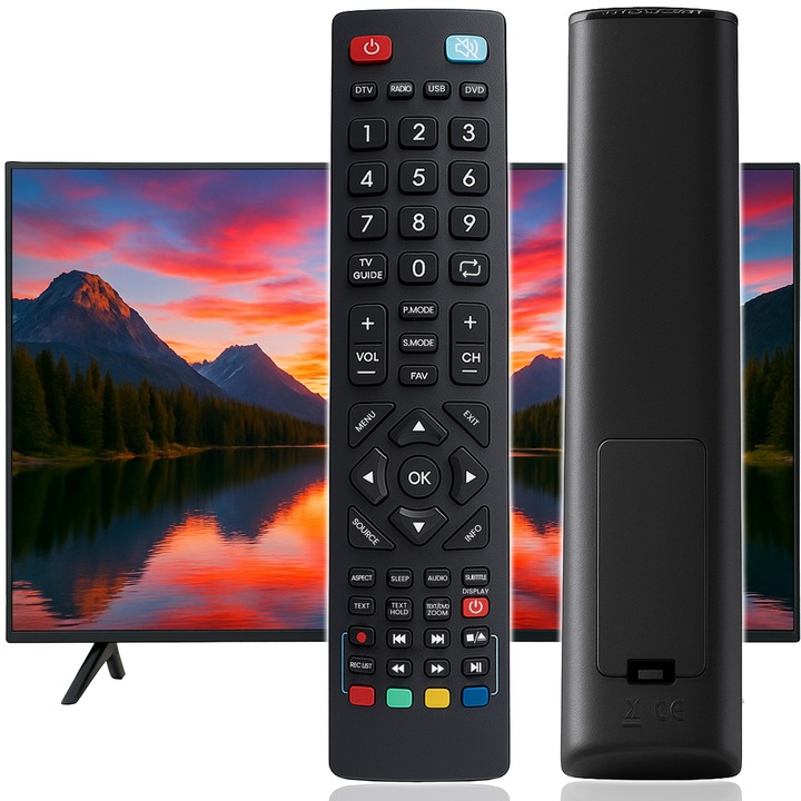 Дистанционно управление за телевизор RETOO TechPro, съвместимо с марки Blaupunkt, Sharp, Technika, Vestel, Funai, захранване с 2 включени батерии AAA, висока чувствителност и бърз отговор при натискане на бутоните, 18 x 4,5 x 2 см, черно