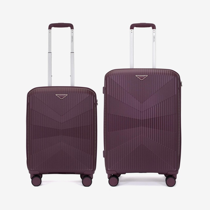 Set trolere KREAL Tasos, Bagaj de mână și Troler mediu, Cifru, Polipropilenă, Bordeaux, 66x43x26 cm, 2 bucăți