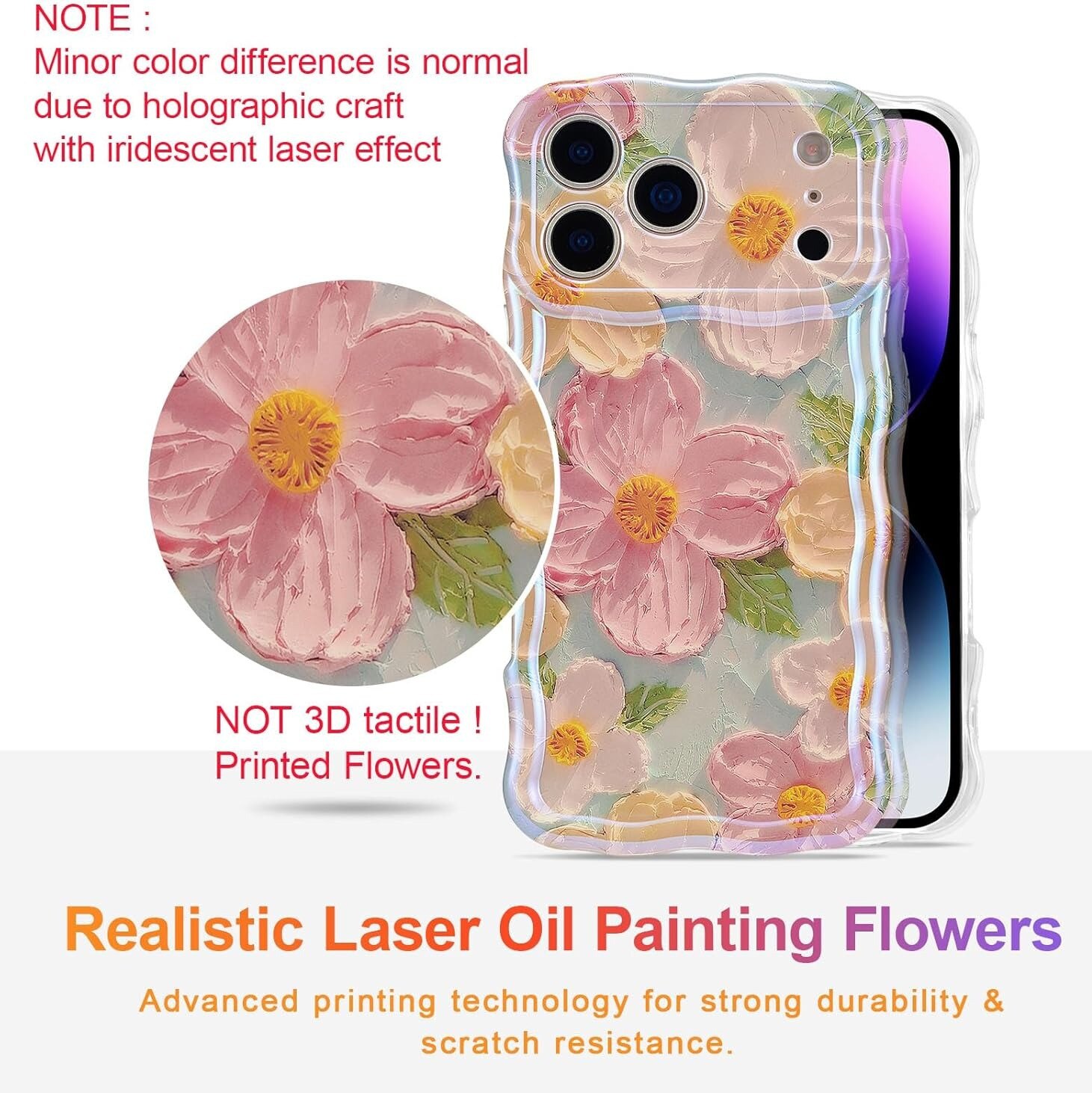 Husa pentru iphone 16 ProMax, Pictura in ulei retro colorata flori imprimate, acoperire de protectie TPU eleganta si durabila, Protectie camera, ecran si colturi