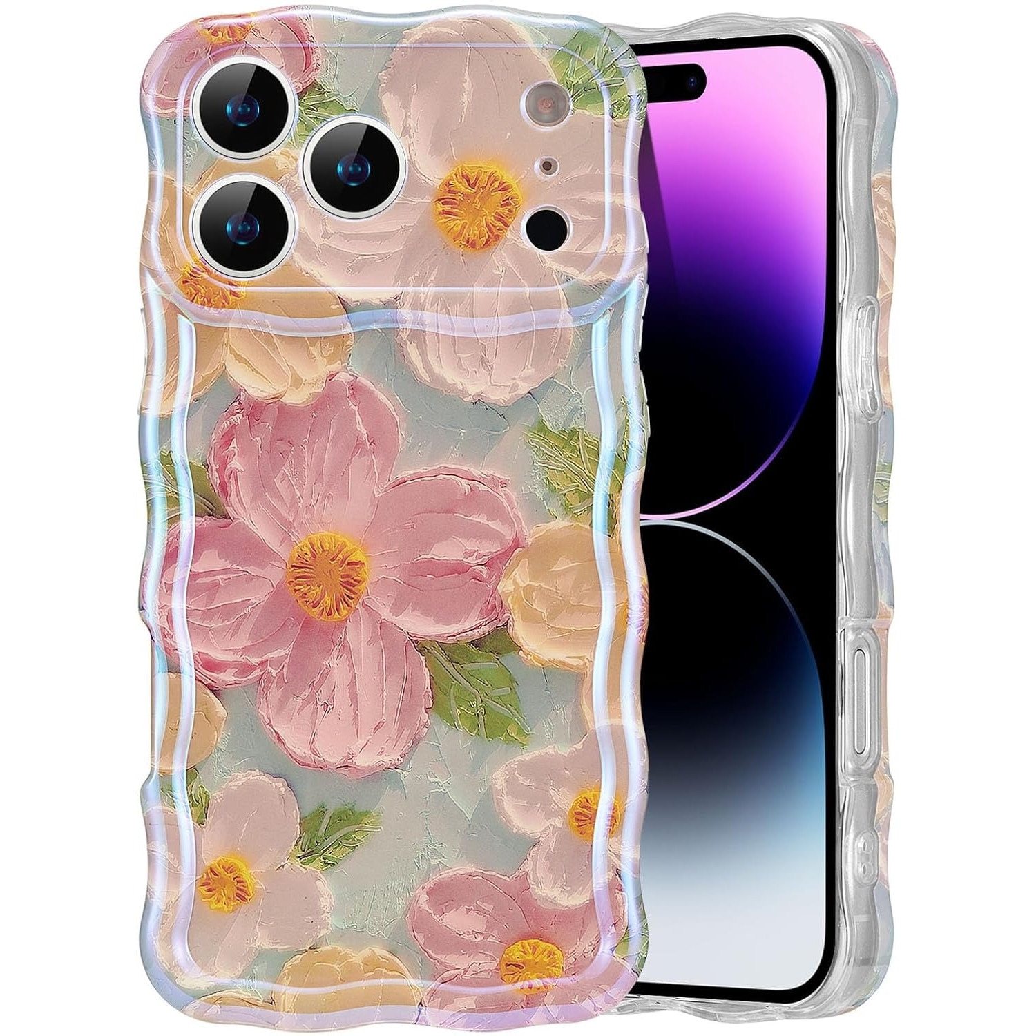 Husa pentru iphone 16 ProMax, Pictura in ulei retro colorata flori imprimate, acoperire de protectie TPU eleganta si durabila, Protectie camera, ecran si colturi