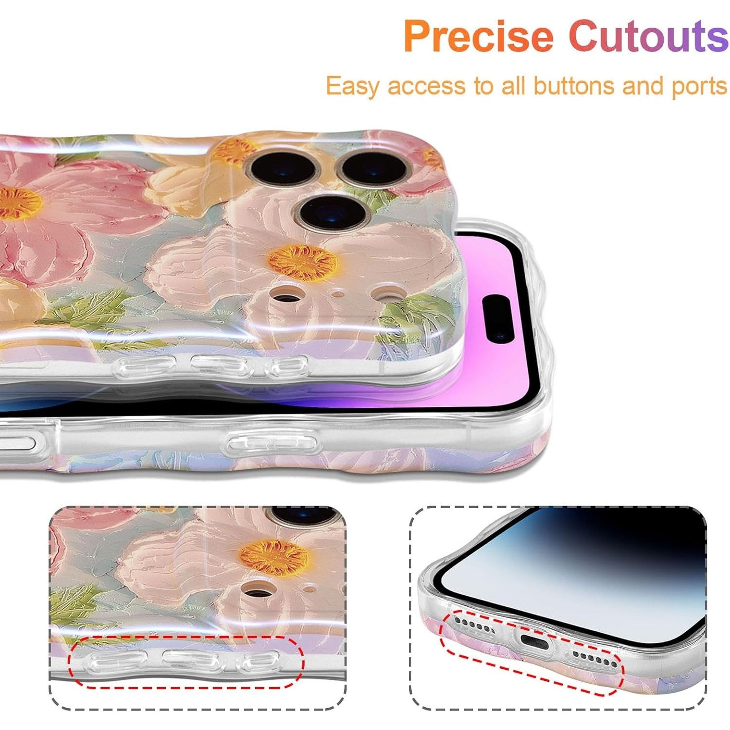 Husa pentru iphone 16 ProMax, Pictura in ulei retro colorata flori imprimate, acoperire de protectie TPU eleganta si durabila, Protectie camera, ecran si colturi