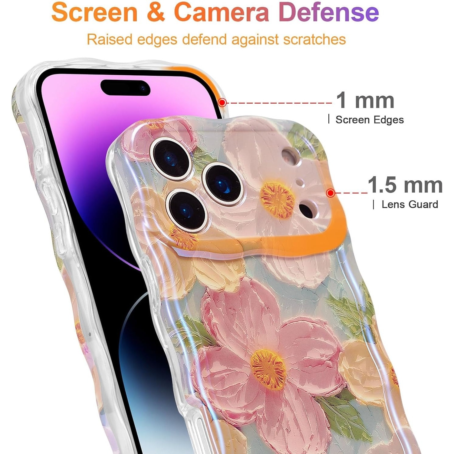 Husa pentru iphone 16 ProMax, Pictura in ulei retro colorata flori imprimate, acoperire de protectie TPU eleganta si durabila, Protectie camera, ecran si colturi