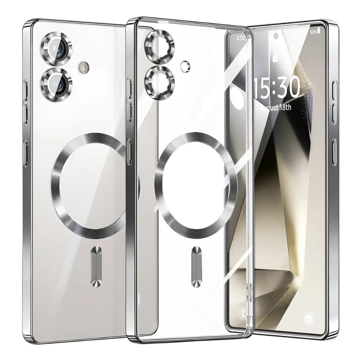 Samsung Galaxy S24 Ultra védőtok, ezüst, keménytok, MagSafe töltéssel