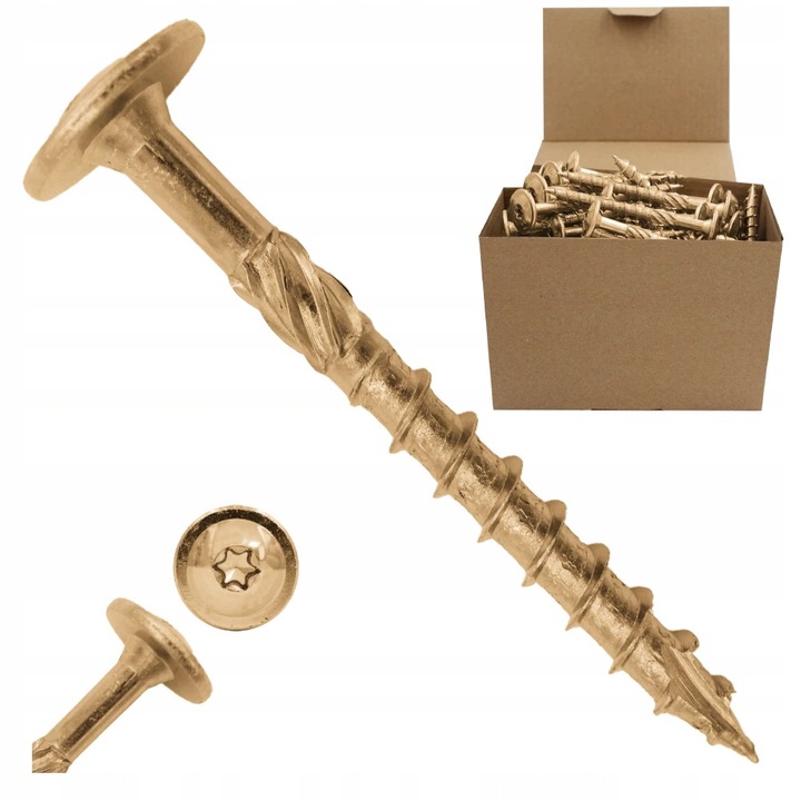 Suruburi lemn 6x70mm, set 200 buc, cap talere, antrenare Torx, otel zincat