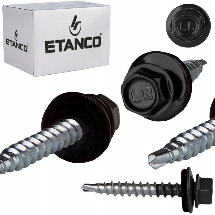 Suruburi profesionale pentru acoperisuri Etanco 4,8x100mm RAL 9005 set 100 bucati