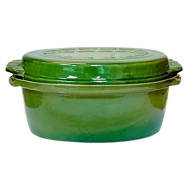 Mázas agyag római tál – 4 literes, zöld