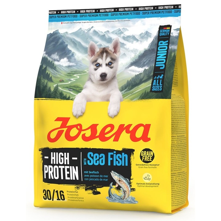 Josera High Protein Junior Sea Fish, hrana uscata pentru catei, cu somon si cartofi dulci, 900g