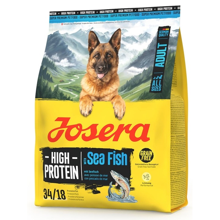 JOSERA High Protein Adult Sea Fish 900g, hrana pentru caini, bogata in proteine, fara cereale, din peste oceanic si somon, pentru caini activi