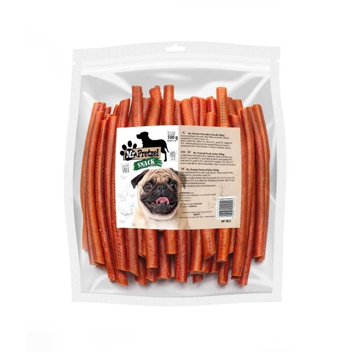 Batoane de mestecat Mr. Pretzel cu carne de rață, 500 g, fără cereale, textură moale
