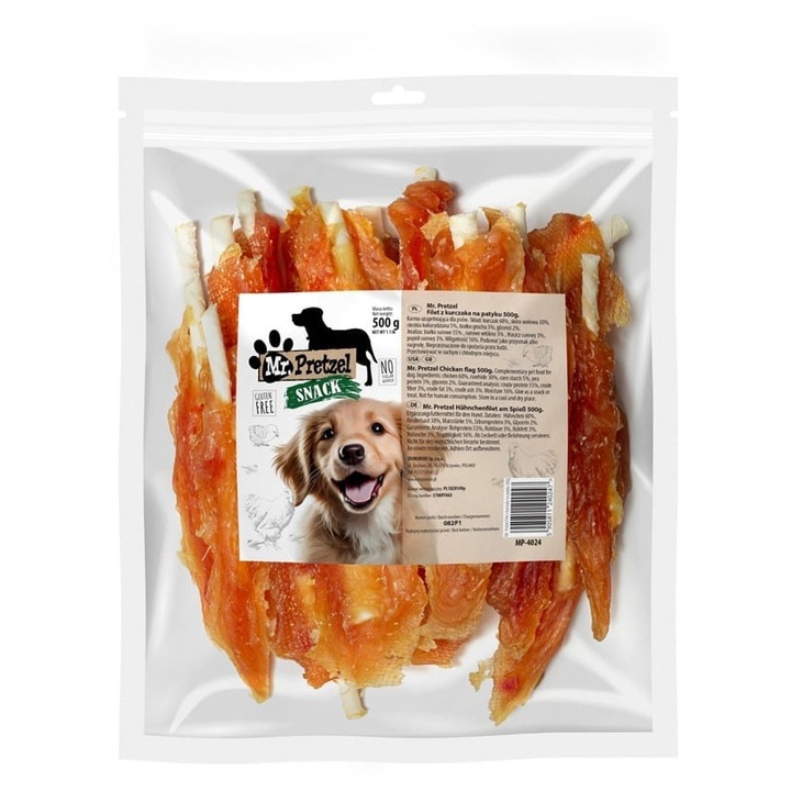 Baton cu pui pentru câini Mr. Pretzel, 500 g, fără cereale, gluten, multicolor