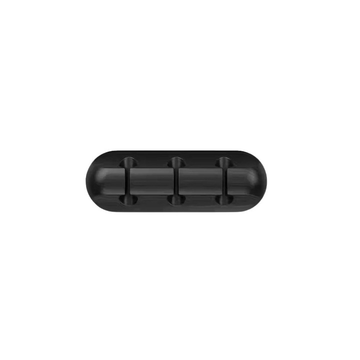Organizator universal de cabluri cu 3 cleme, silicon negru, adeziv