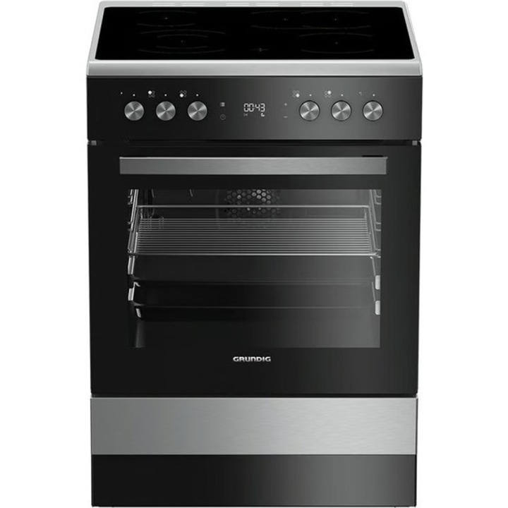 Aragaz cu plita vitroceramica Grundig GFBM23420XC, 8 moduri de incalzire, 60 cm, otel inoxidabil