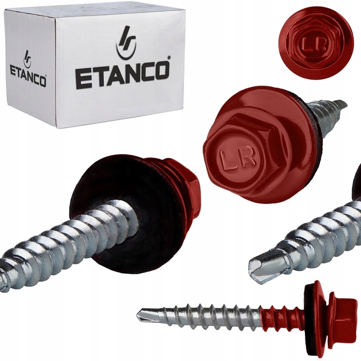 Suruburi Farmerskie Etanco 4,8x100 mm, RAL 3011, set 100 bucati, cu saiba din otel