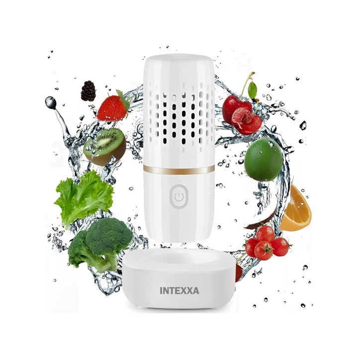 Aparat Purificare Alimente OH-Ion INTEXXA, Curatare Fructe, Legume si Carne, Dispozitiv Portabil Wireless, Elimina Pesticide, Hormoni si Bacterii, Sterilizator cu Electroliza, Alb