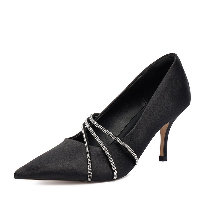 Női cipő, JENNY, sarkú, fekete, szövet