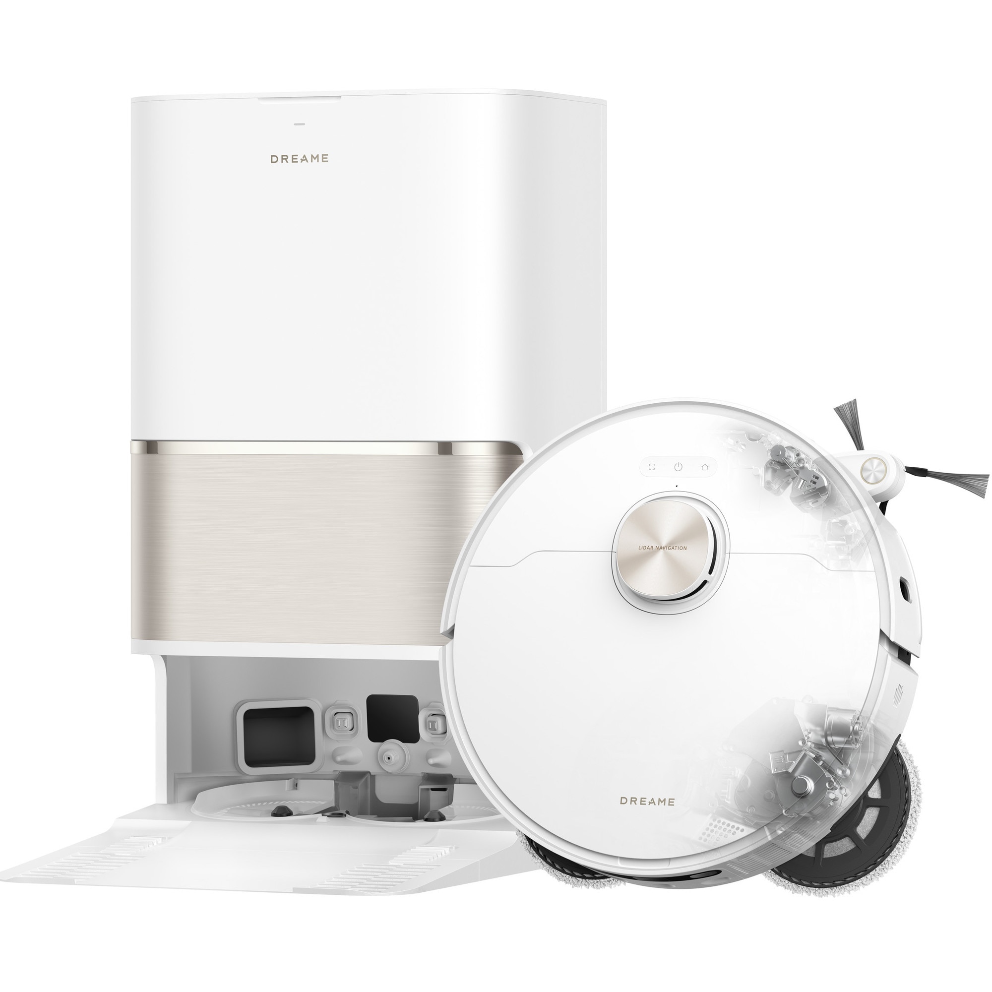 Robot de aspirare cu mop Dreame L50 Ultra RLL94CE, putere de aspirare 19500Pa, autocuratare mop cu apa de pana la 75˚C, trecerea pragurilor de pana la 6cm, perie dubla anti-incurcare, baterie 6400mAh, alb