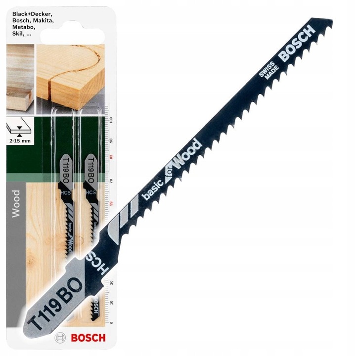 Set de 2 panze Bosch T119BO pentru fierăstrău pendular, otel carbon, 82mm, curbe și groase, pentru lemn moale