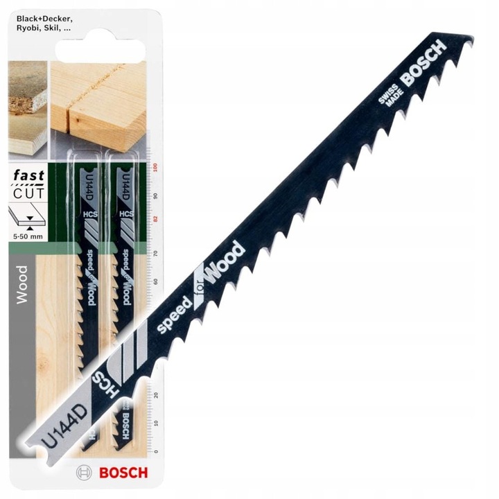 Set 2 lame universale Bosch U 144 D pentru fierăstrău, HCS, 100mm, lemn