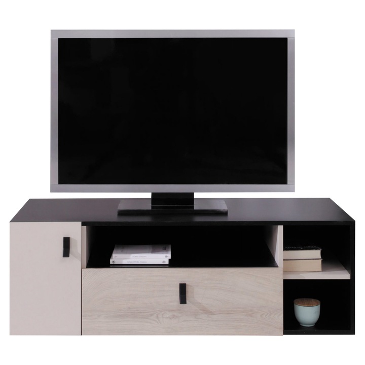 Comoda TV Legimi LG10, MIRJAN 24, negru / stejar + bej, 50x120x40 cm