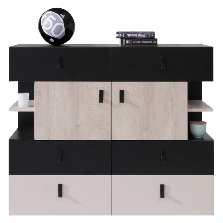 Comoda Legimi LG08, MIRJAN 24, negru / stejar + bej, 40x110x90 cm