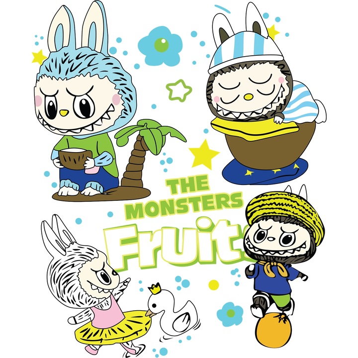 Sticker Adeziv Cu Labubu – Zambete Magice – Veselie, Aventura si Curaj Pline de Emotie, cu Margini Albe, PVC Vinyl 80CM