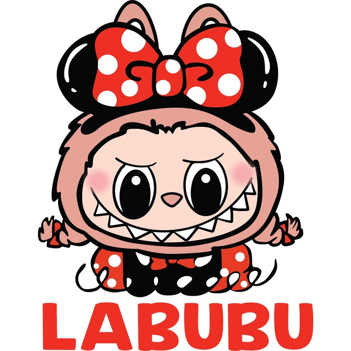 Sticker Adeziv Cu Labubu – Magia Zambetelor – Aventura, Curaj si Emotie, cu Margini Albe, PVC Vinyl 28CM