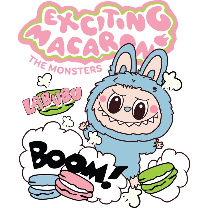 Sticker Adeziv Cu Labubu – Scantei Veseliei – Aventura, Energie si Prietenie, cu Margini Albe, PVC Vinyl 90CM