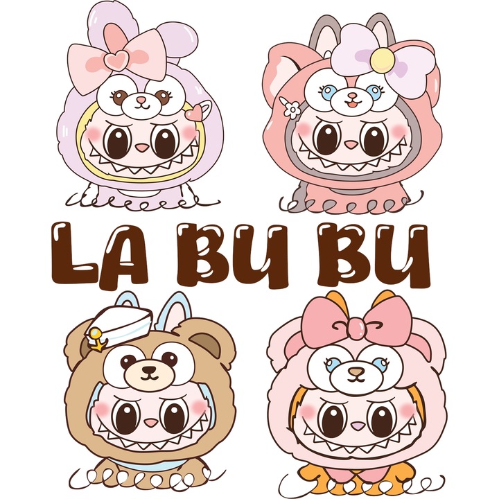 Sticker Adeziv Cu Labubu – Dansul Aventurii – Emotie, Veselie si Energie, cu Margini Albe, PVC Vinyl 90CM