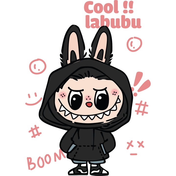 Sticker Adeziv Cu Labubu – Inima Fermecata – Aventura, Magie si Zambete, cu Margini Albe, PVC Vinyl 70CM