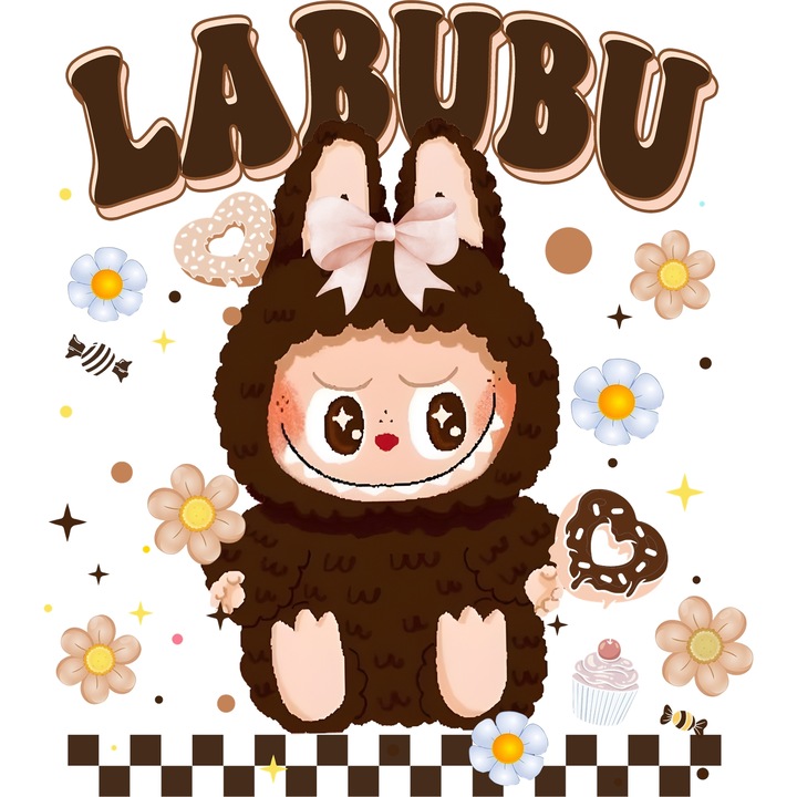 Sticker Adeziv Cu Labubu – Aventura si Prietenie – Energie, Emotie si Zambete, cu Margini Albe, PVC Vinyl 28CM