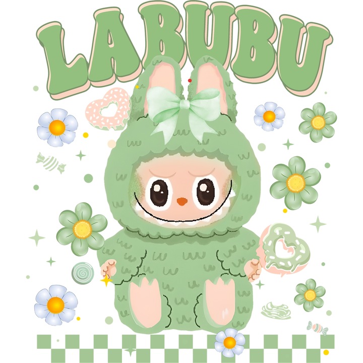 Sticker Adeziv Cu Labubu – Aventura si Zambete – Magie, Emotie si Prietenie, cu Margini Albe, PVC Vinyl 90CM