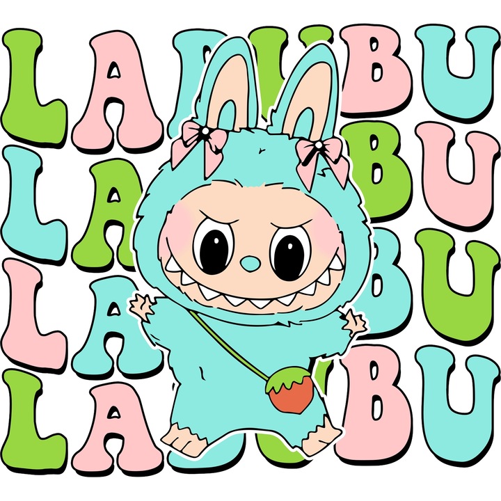 Sticker Adeziv Cu Labubu – Stele Dansatoare – Aventura, Emotie si Zambete, cu Margini Albe, PVC Vinyl 90CM