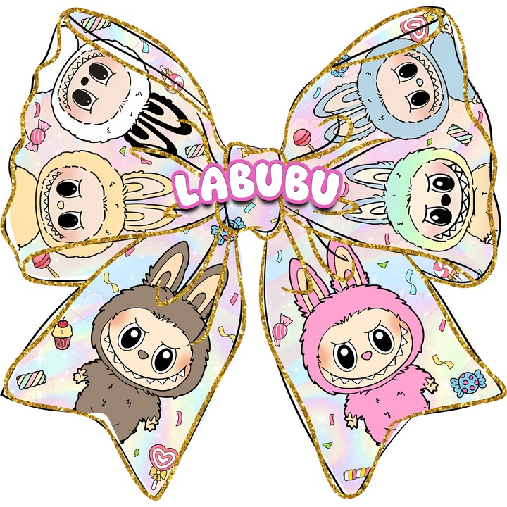 Sticker Adeziv Cu Labubu – Inima Vesela – Magie, Zambete si Aventura, cu Margini Albe, PVC Vinyl 90CM