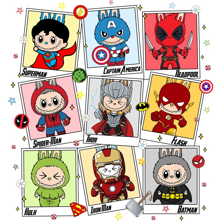 Sticker Adeziv Cu Labubu – Fluturi si Scantei – Emotie, Magie si Zambete, cu Margini Albe, PVC Vinyl 90CM