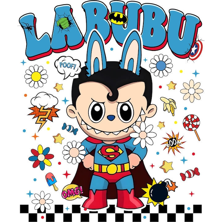 Sticker Adeziv Cu Labubu – Fluturi Magici – Aventura, Curaj si Zambete, cu Margini Albe, PVC Vinyl 90CM