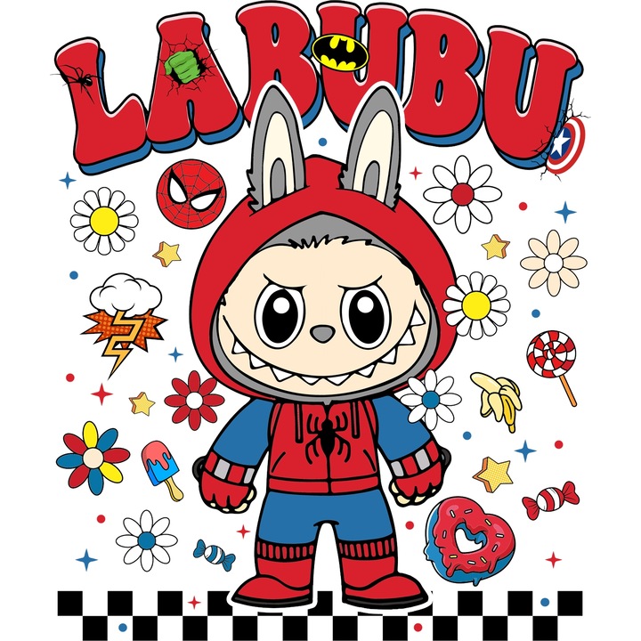 Sticker Adeziv Cu Labubu – Stele si Prietenie – Emotie, Aventura si Magie, cu Margini Albe, PVC Vinyl 28CM