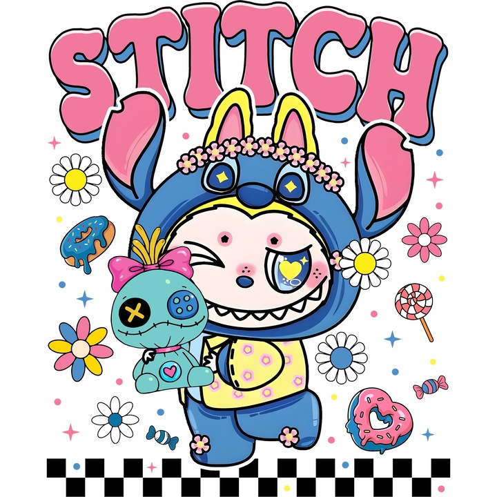 Sticker Adeziv Cu Labubu – Cufarul Roz – Prietenie, Aventura si Curaj, cu Margini Albe, PVC Vinyl 90CM