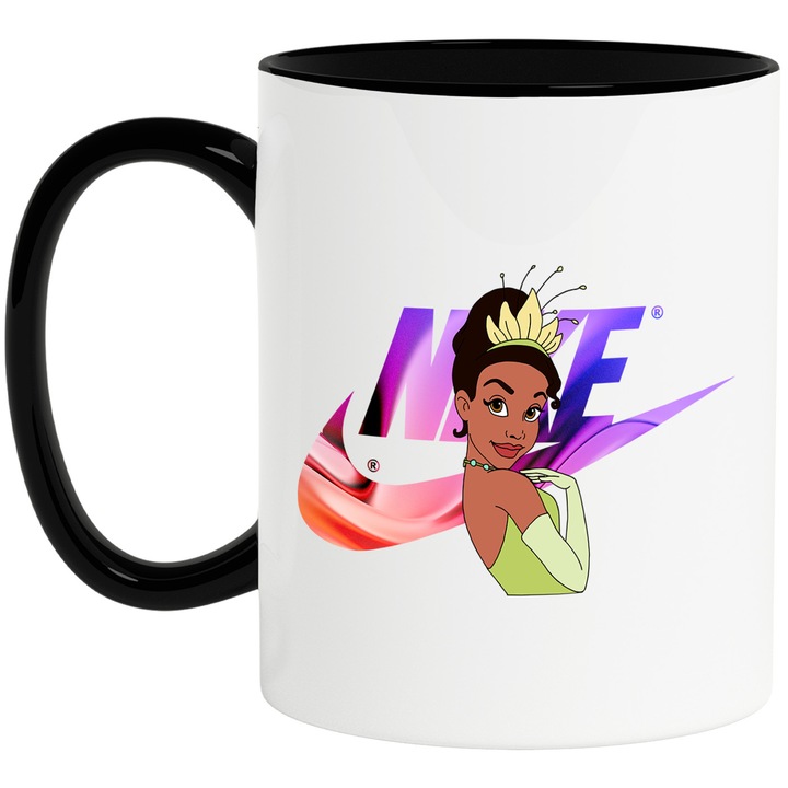 Cana Cu Tiana, Cu Textul "Nike" - Design 24, Ceramica, 330ML, Cu Maner si Interior Negru